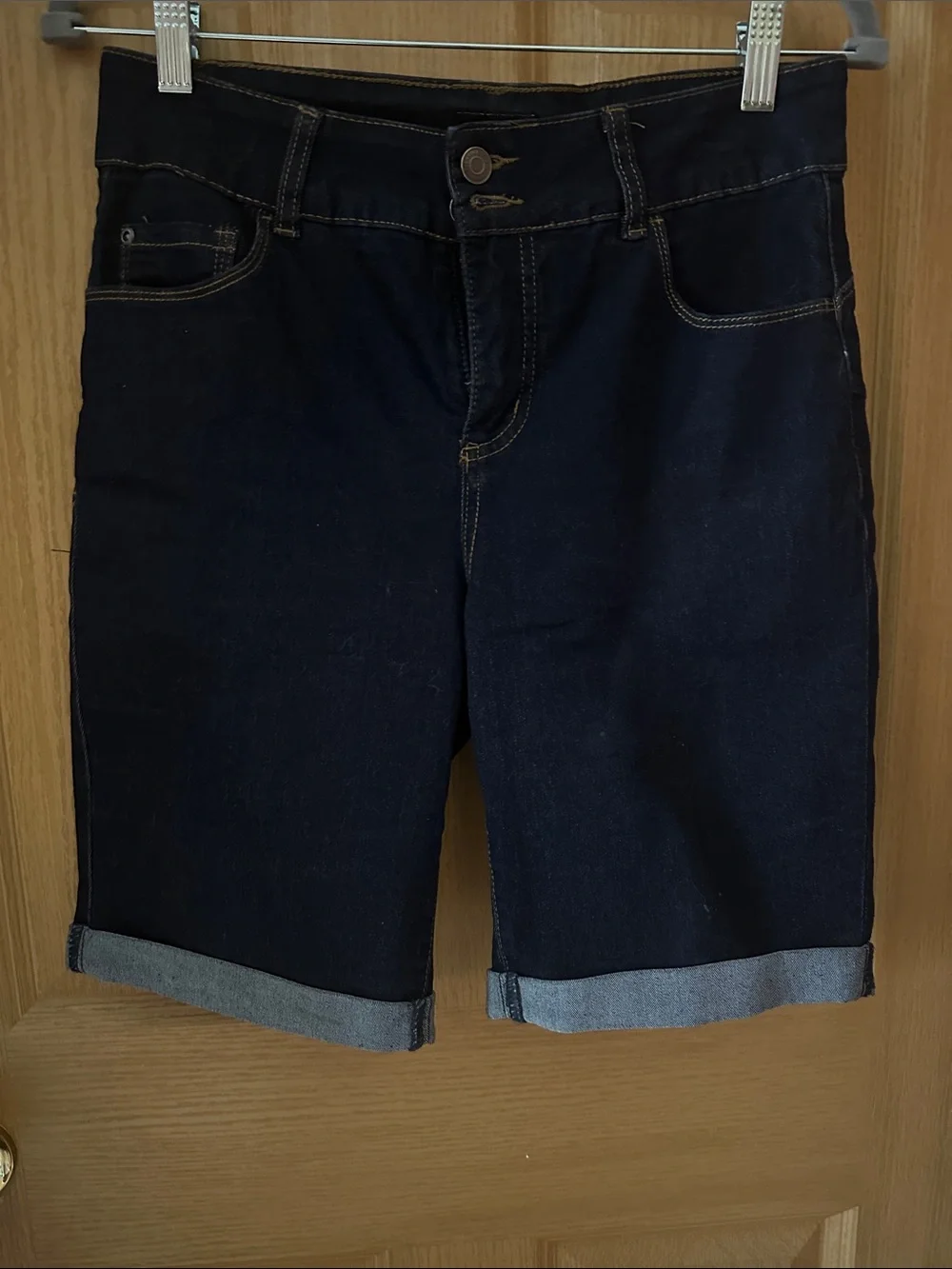 Men's Dark Indigo Denim Shorts - Classic Rolled Hem